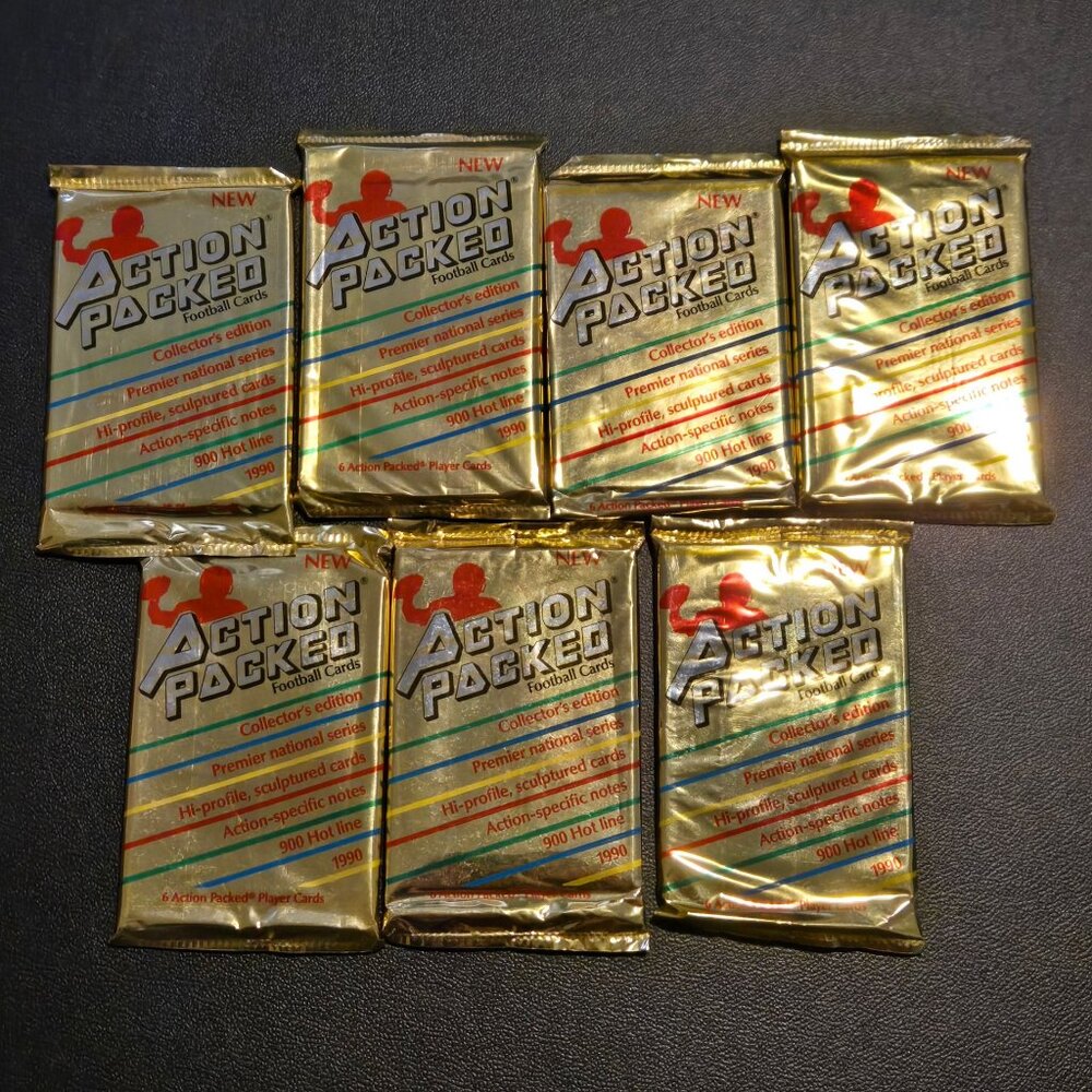 Action Packed Football Card Packs Lot 7 Sealed 1990 6 Card Collectors NFL Gold